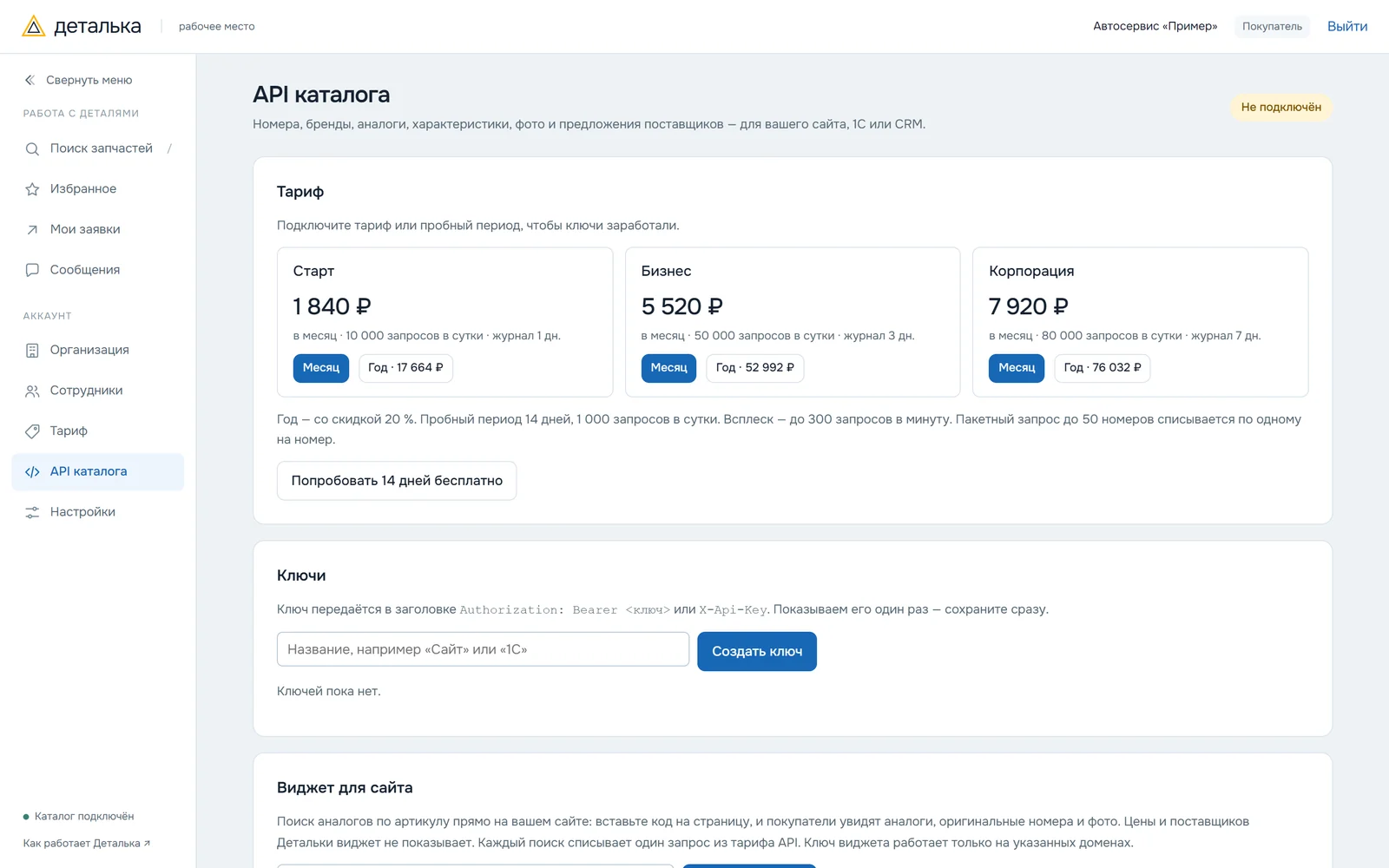 Кабинет API: ключ доступа, лимиты запросов и примеры вызовов каталога кроссов